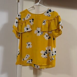 Xhilaration Yellow Floral Blouse with Ruffle Sleeves